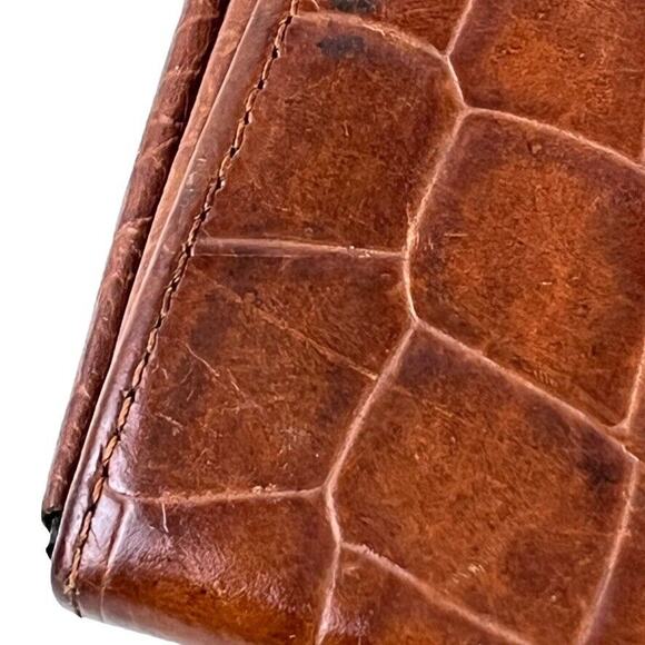 Talbots Croc Print Vintage Womens Small Wallet Card Holder Flap Pocket Leather - Picture 7 of 16